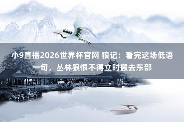 小9直播2026世界杯官网 狼记：看完这场低语一句，丛林狼恨不得立时搬去东部