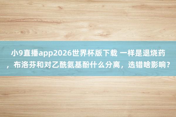 小9直播app2026世界杯版下载 一样是退烧药，布洛芬和对乙酰氨基酚什么分离，选错啥影响？